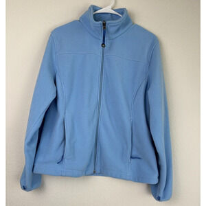 L.L. Bean Womens Blue Fleece Zip Up Jacket Sweater Sz L Outdoor Pockets Gorpcore